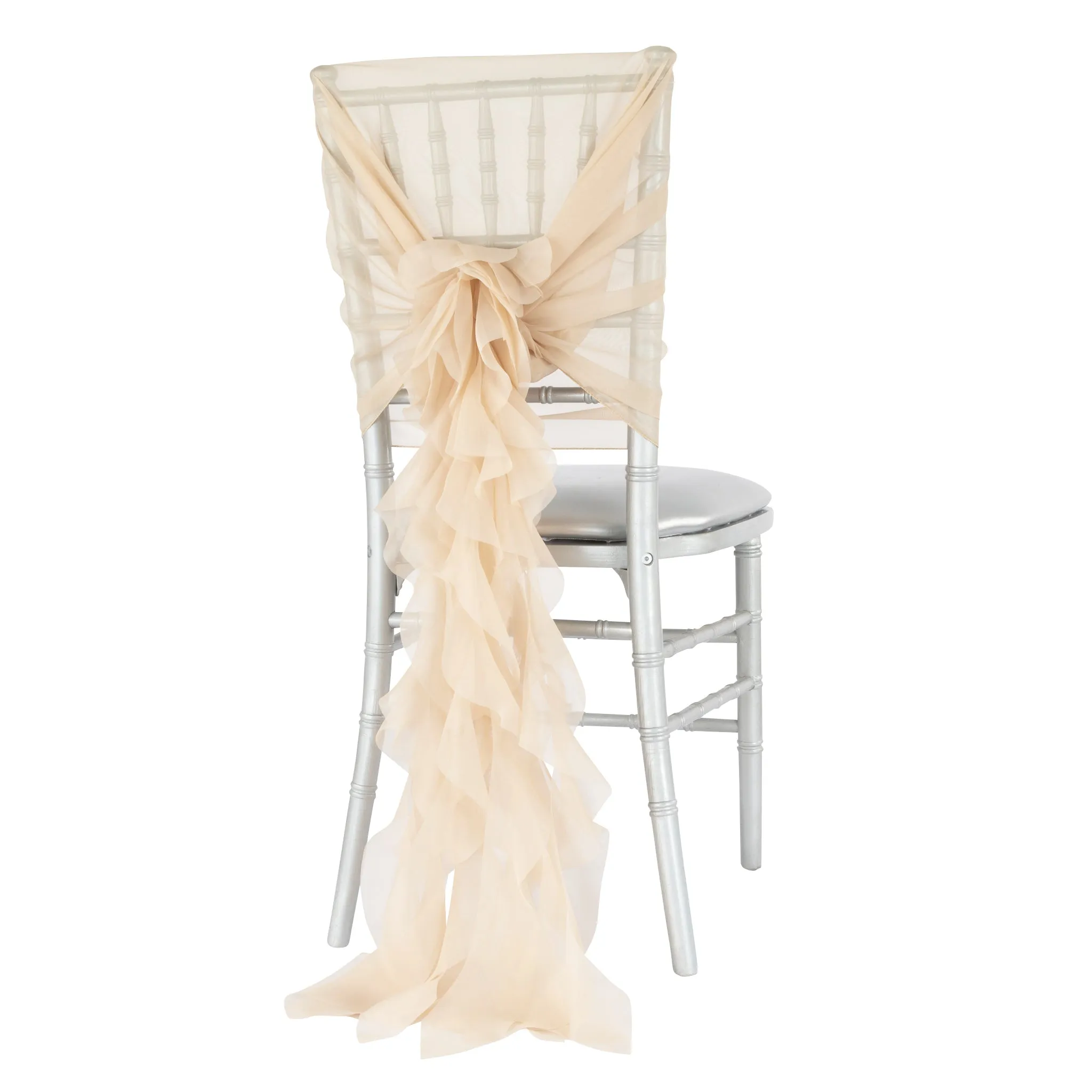 1 Set of Soft Curly Willow Ruffles Chair Sash & Cap - Champagne