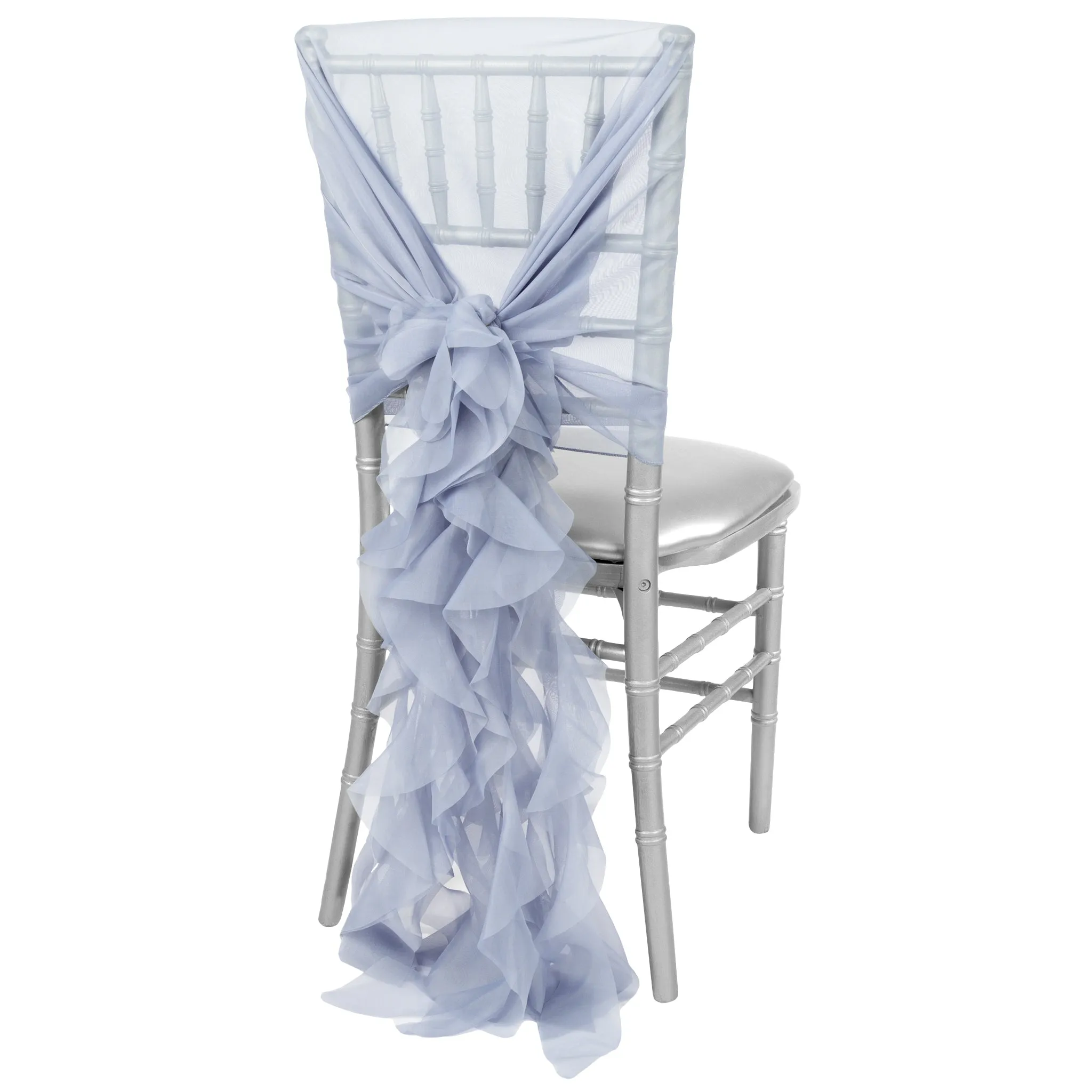 1 Set of Soft Curly Willow Ruffles Chair Sash & Cap - Dusty Blue