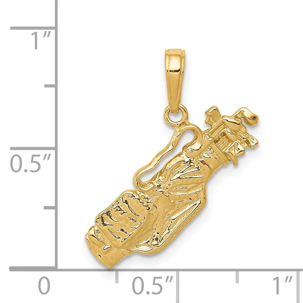 14k Solid Polished Open-Backed Golf Bag with Clubs Charm