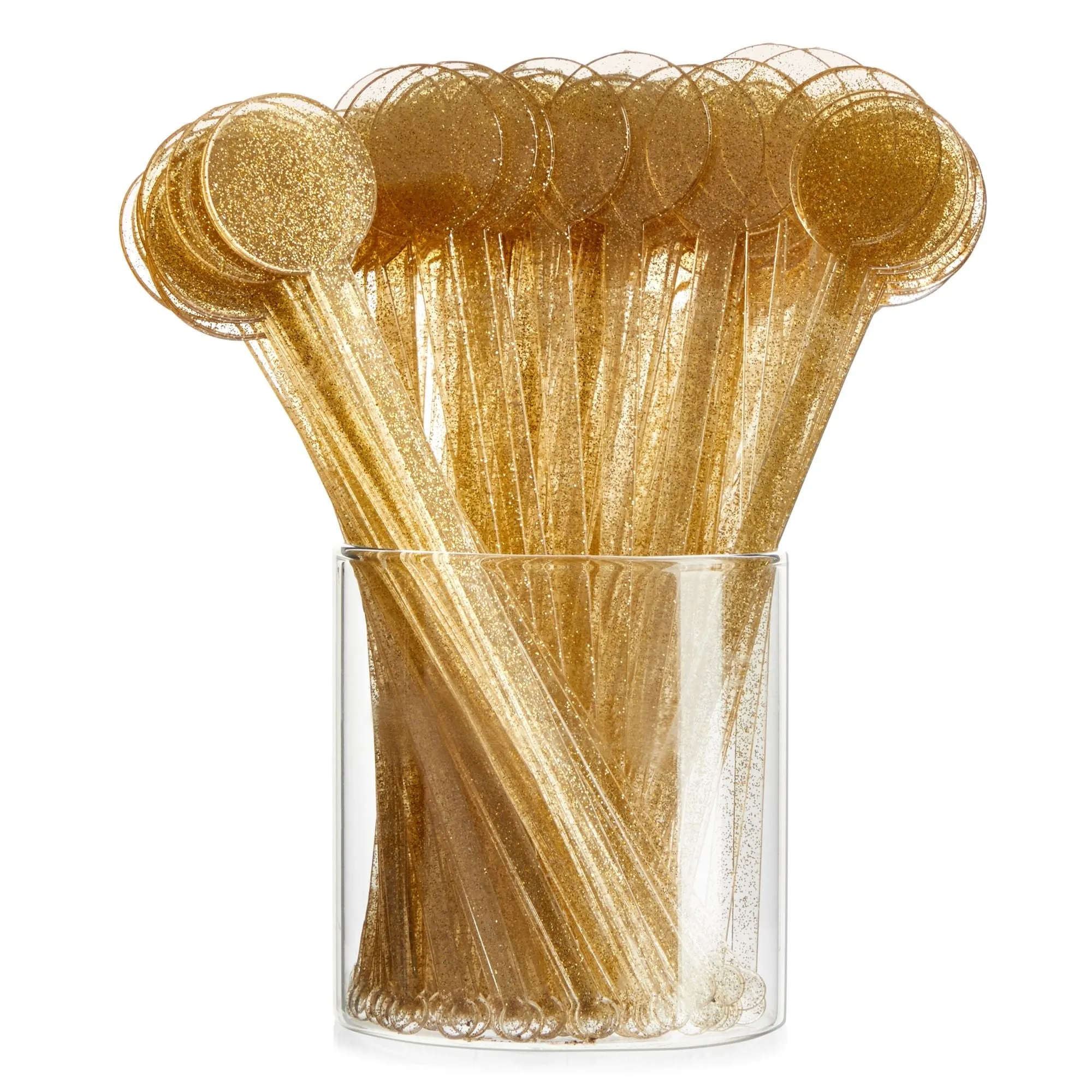 150 Pack Gold Glitter Swizzle Sticks for Cocktails, 7 Inches Long, Plastic Drink Stirrers for Beverages