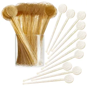 150 Pack Gold Glitter Swizzle Sticks for Cocktails, 7 Inches Long, Plastic Drink Stirrers for Beverages