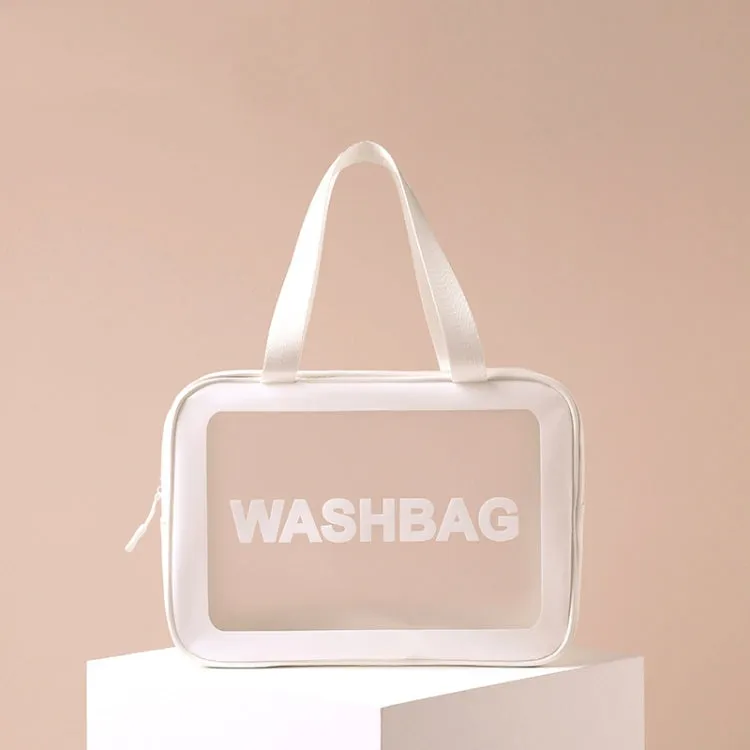 2 PCS Frosted Translucent Waterproof Storage Bag Cosmetic Bag Swimming Bag Wash Bag White L