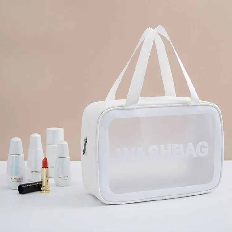 2 PCS Frosted Translucent Waterproof Storage Bag Cosmetic Bag Swimming Bag Wash Bag White L