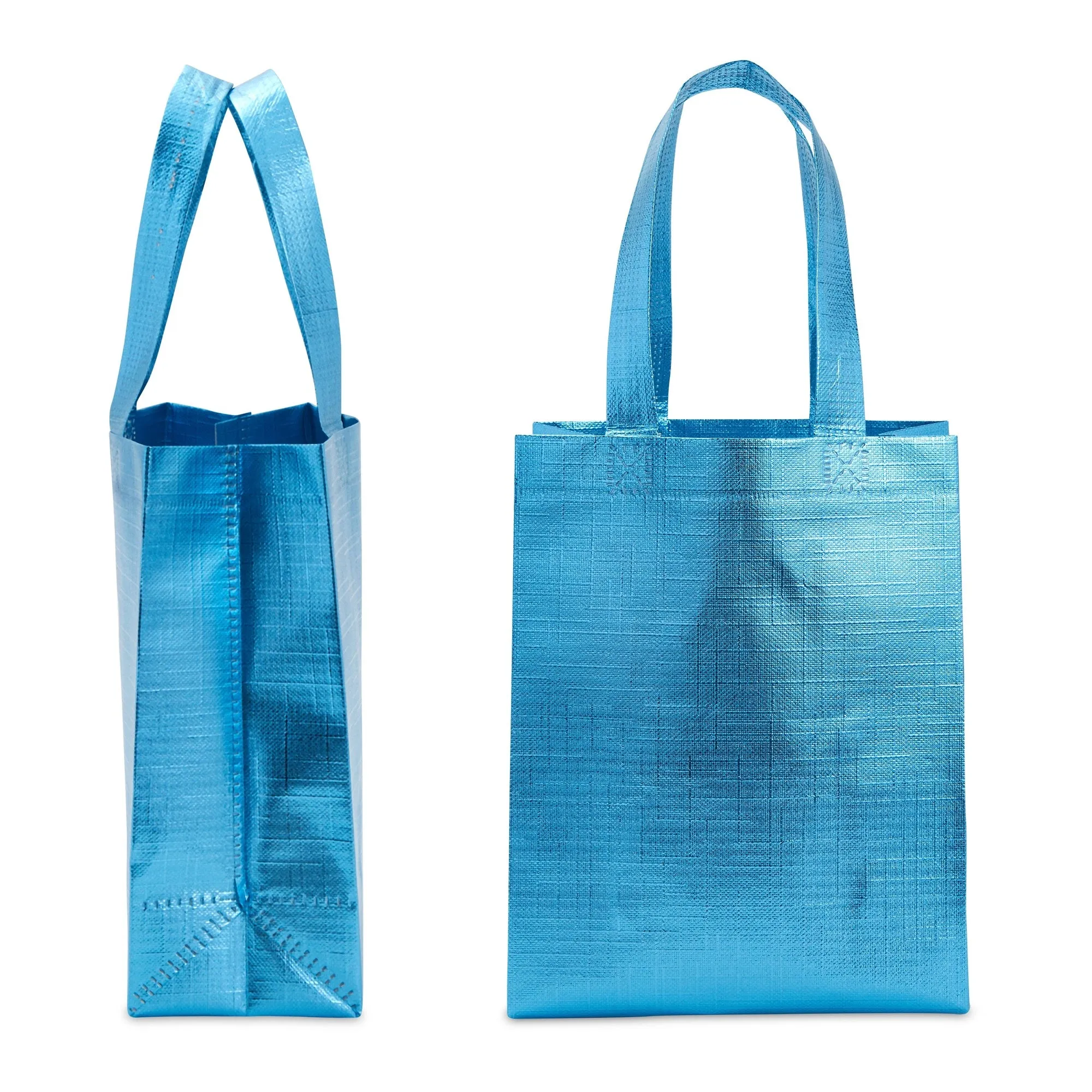 20-Pack Non-Woven Reusable Shopping Bags with Handles, 8x3.9x10-Inch Metallic Blue Tote Bags for Groceries and Gifts