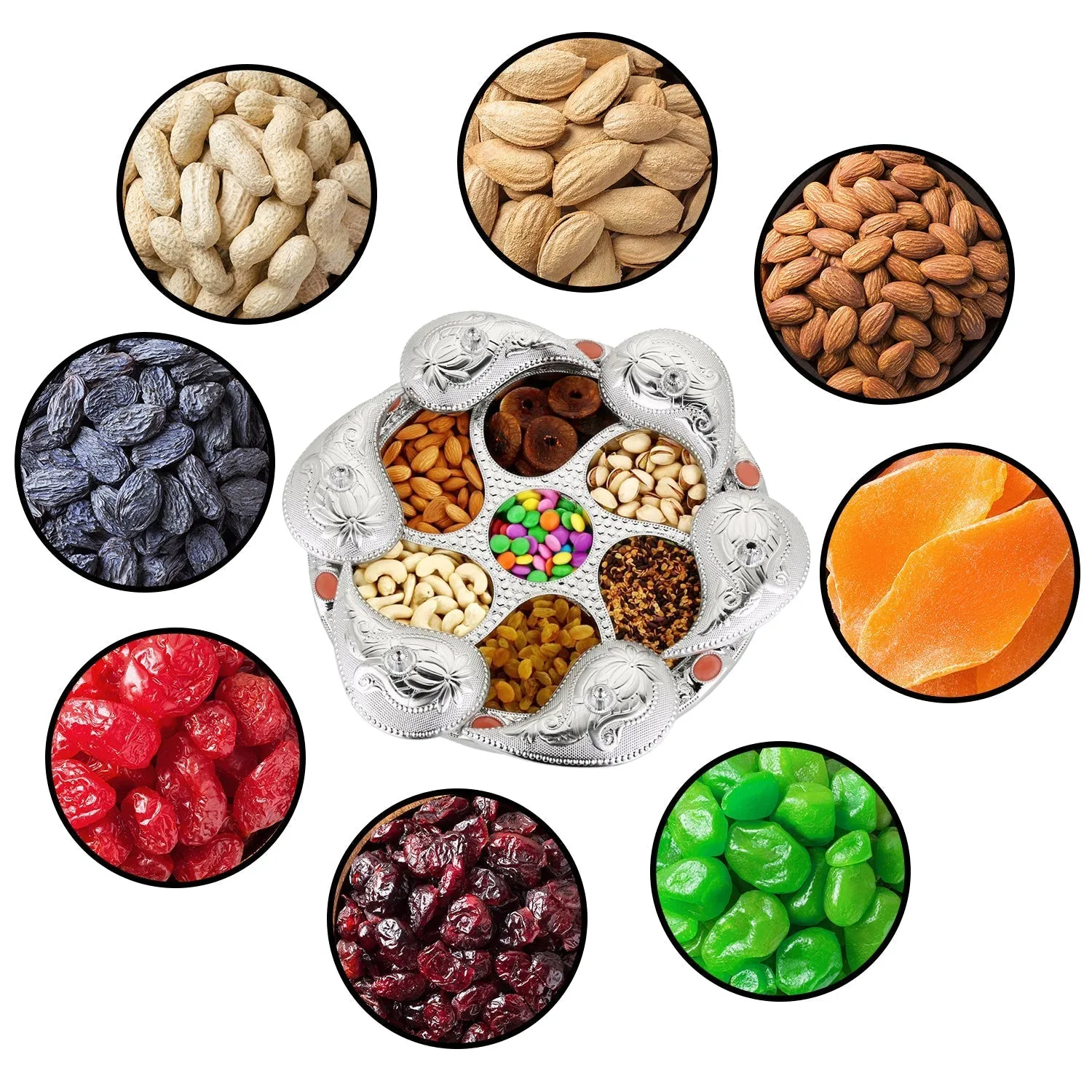 2075 Multipurpose 7 Compartment Dry Fruit Serving Rotating Tray , Candy, Chocolate, Snacks Storage Box, Masala Box