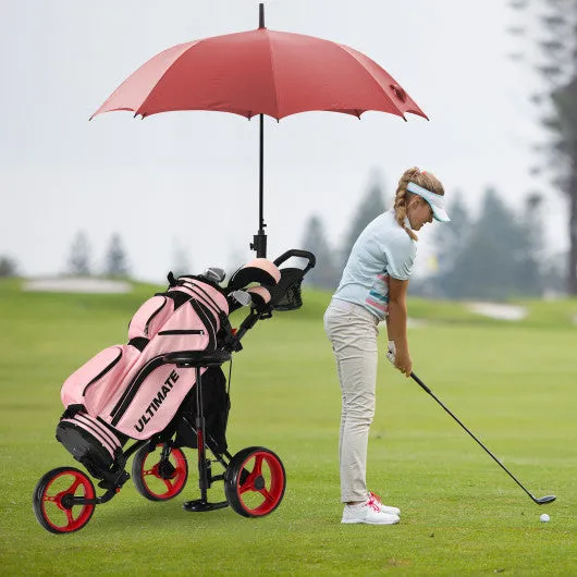 3 Wheels Folding Golf Push Cart with Seat Scoreboard and Adjustable Handle-Red