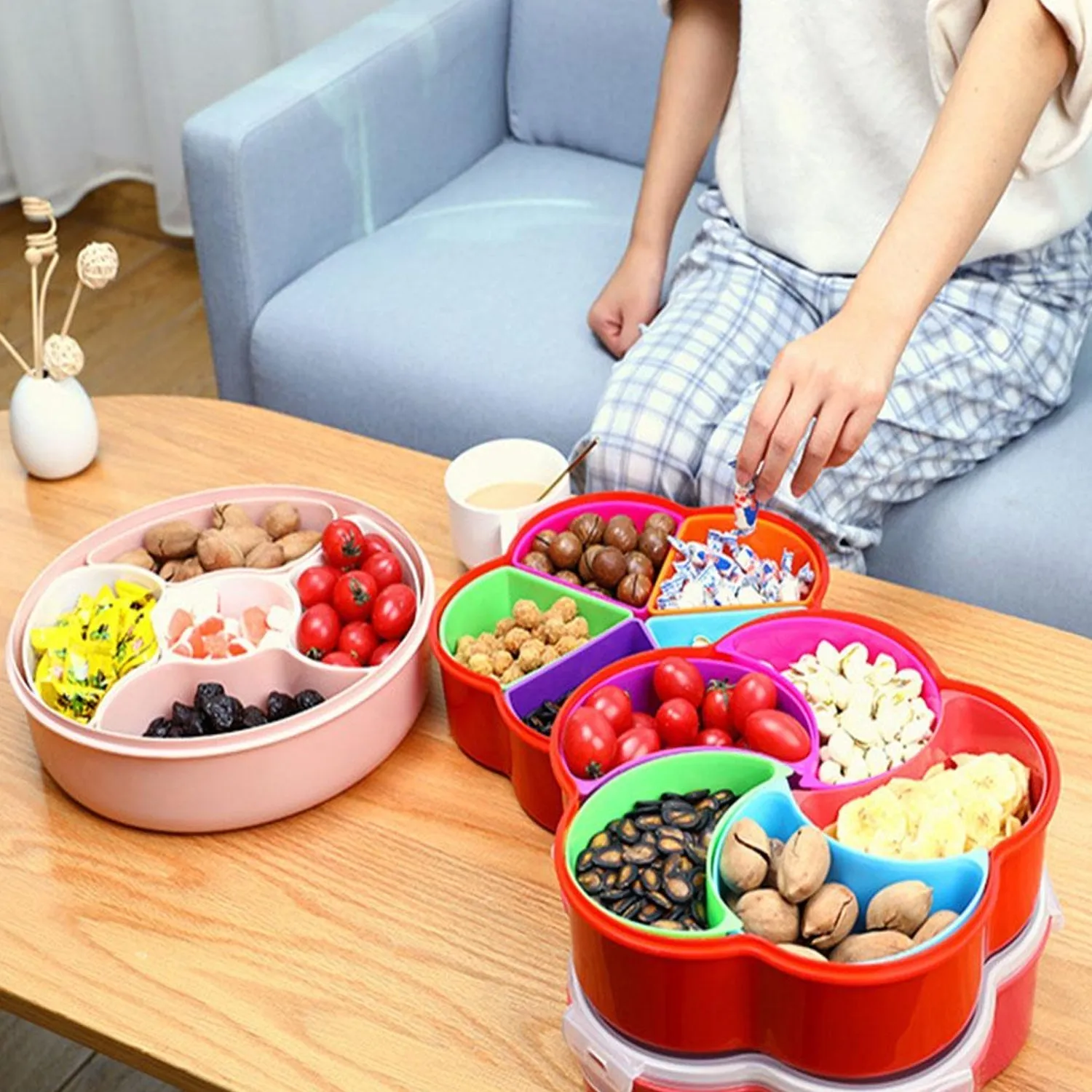 5Compartments Party Food Storage Snack Nuts Box For Peanuts Fruits and Candy Box For Home & Kitchen Use