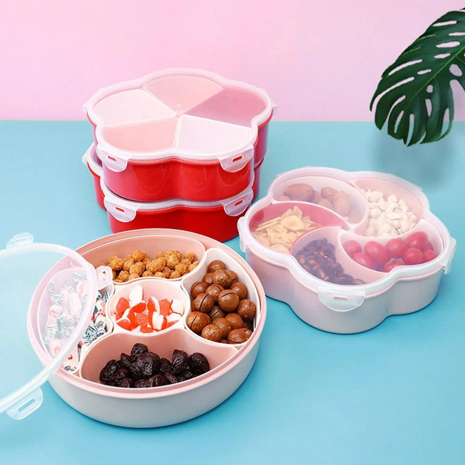 5Compartments Party Food Storage Snack Nuts Box For Peanuts Fruits and Candy Box For Home & Kitchen Use