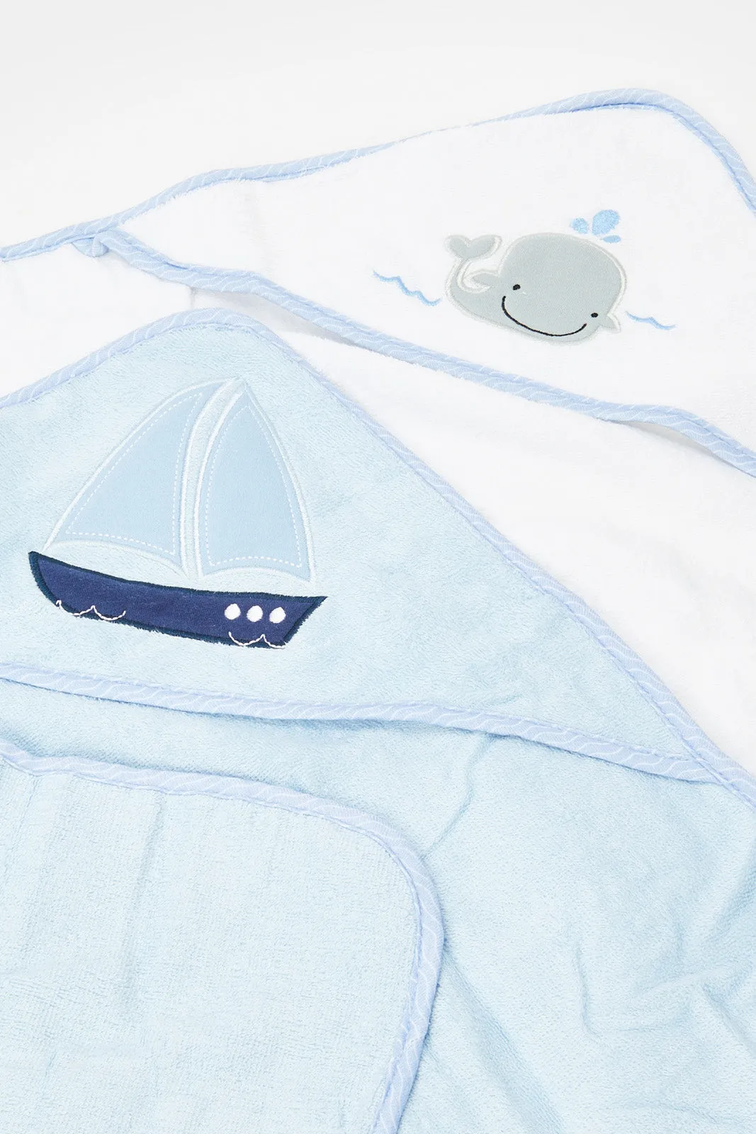 Baby Blue And White Hooded Towel (Pack of 2)