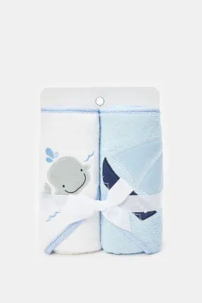 Baby Blue And White Hooded Towel (Pack of 2)