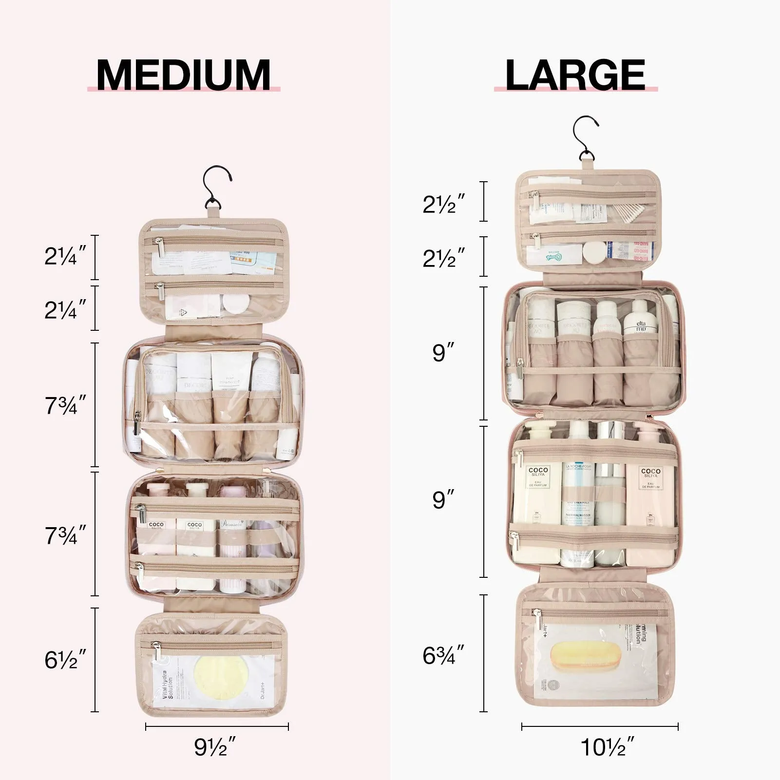 BAGSMART Toiletry Bag Hanging Travel Makeup Organizer with TSA Approved Transparent Cosmetic Bag Makeup Bag for Full Sized Toiletries, Large-Pink