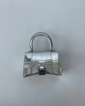 BALENCIAGA | MINI EMBOSSED HOURGLASS BAG | SILVER