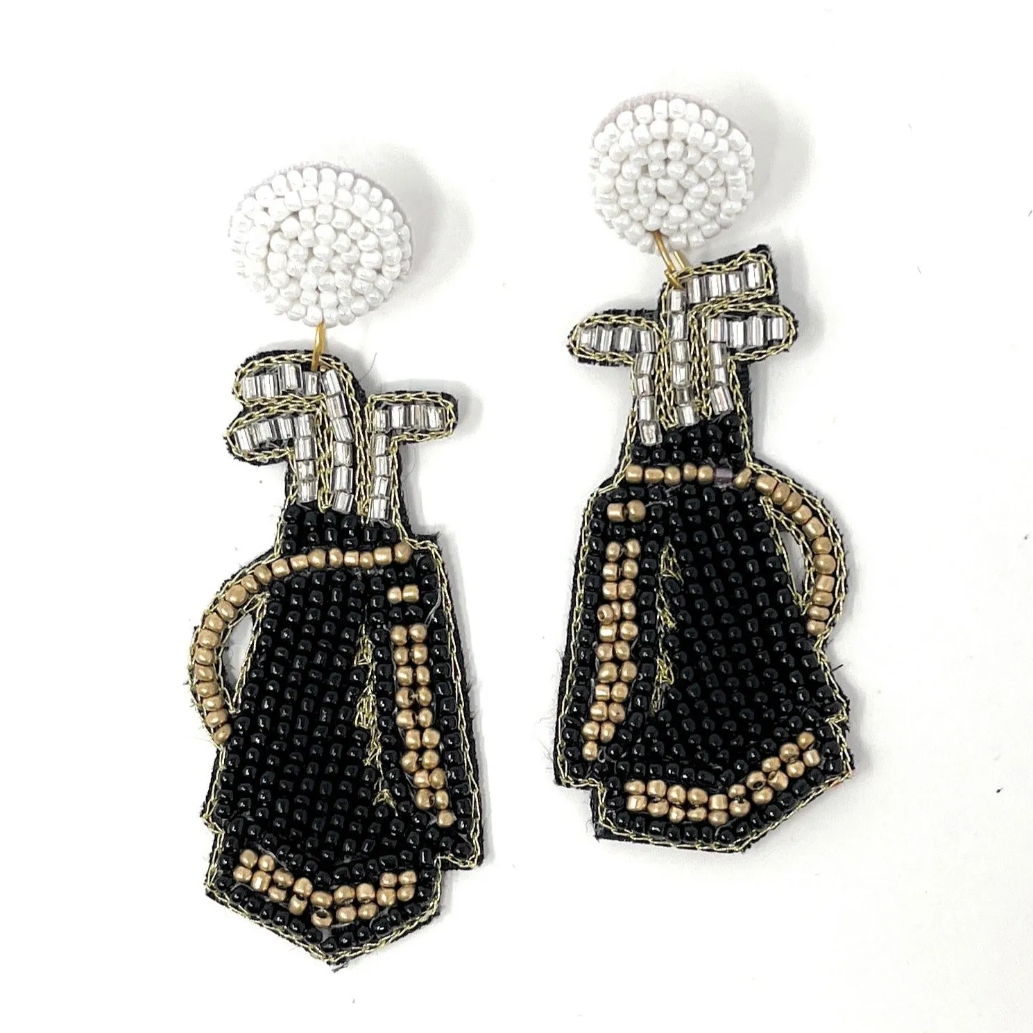 Beaded Black Golf Bag Earrings