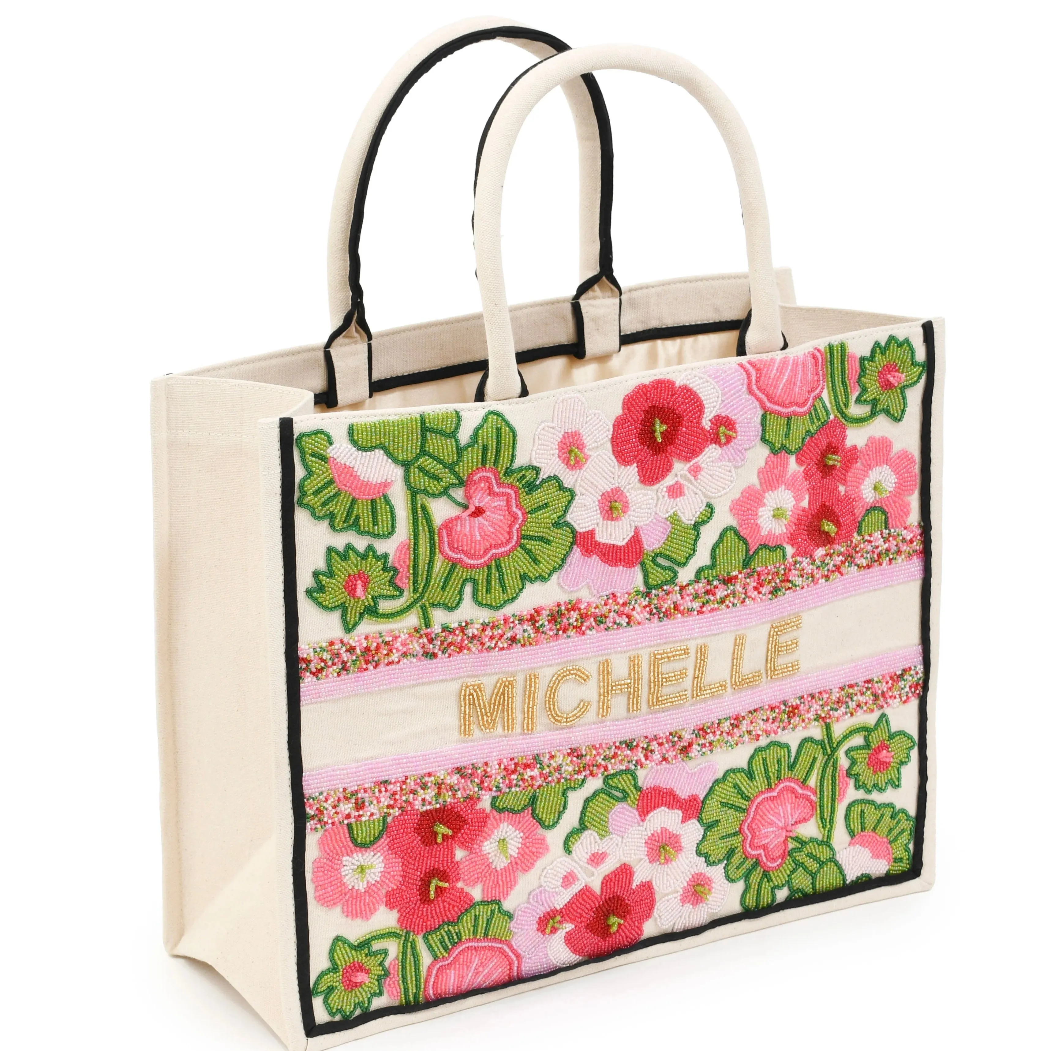 BEADED PEONIES CUSTOM TOTE