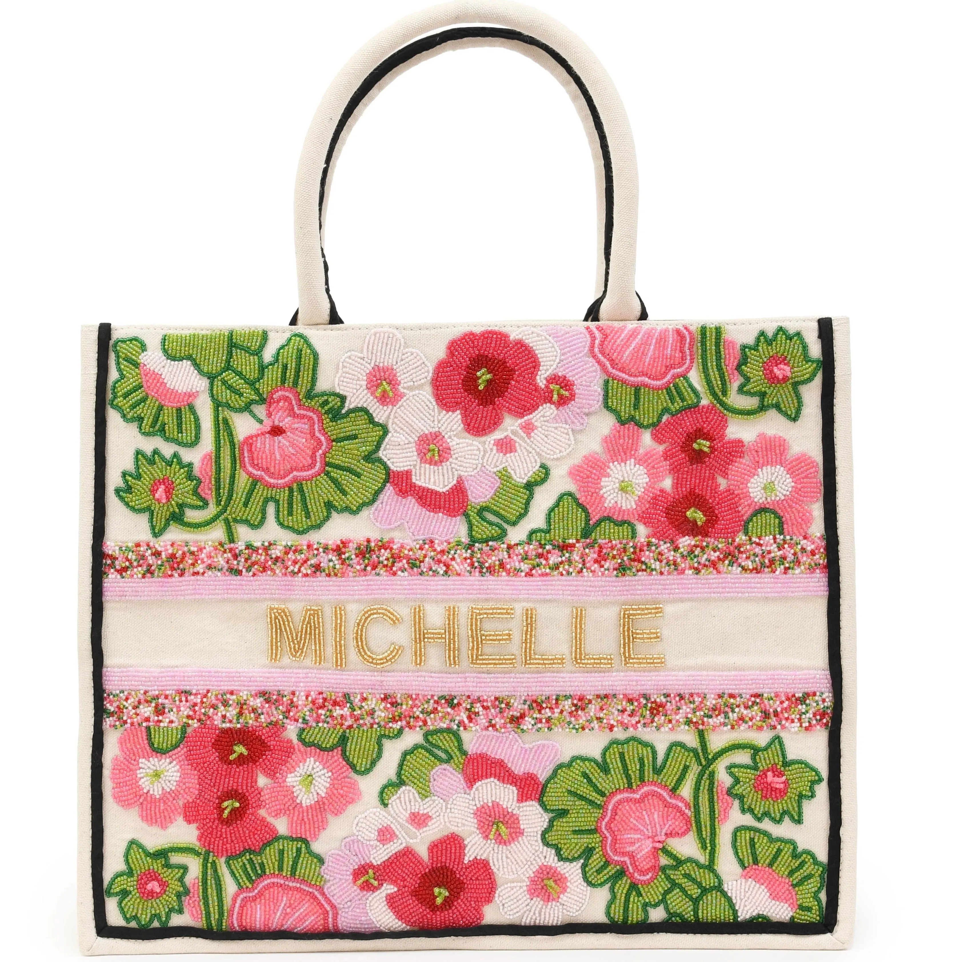 BEADED PEONIES CUSTOM TOTE