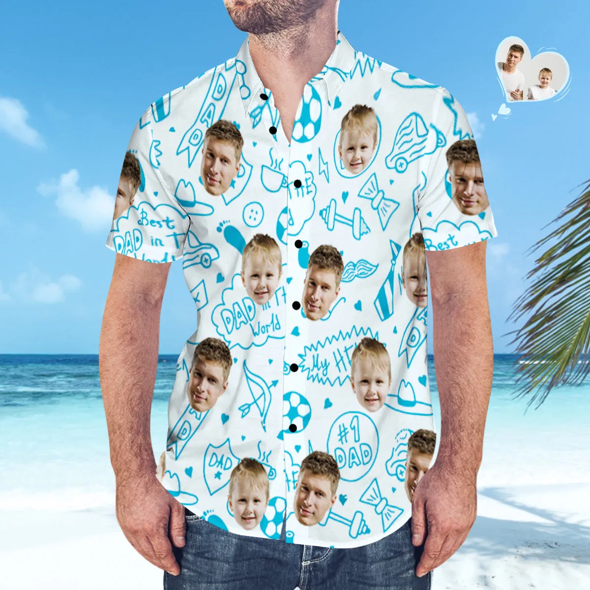 Best Dad in the World Custom Face Hawaiian Shirt Matching Father's Day Shirt Father's Day Gift