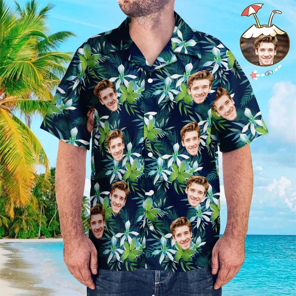 Black Friday Custom Hawaiian Shirt with Face Custom Dog Face Hawaiian Shirt Leaves Tropical Shirts for Christmas