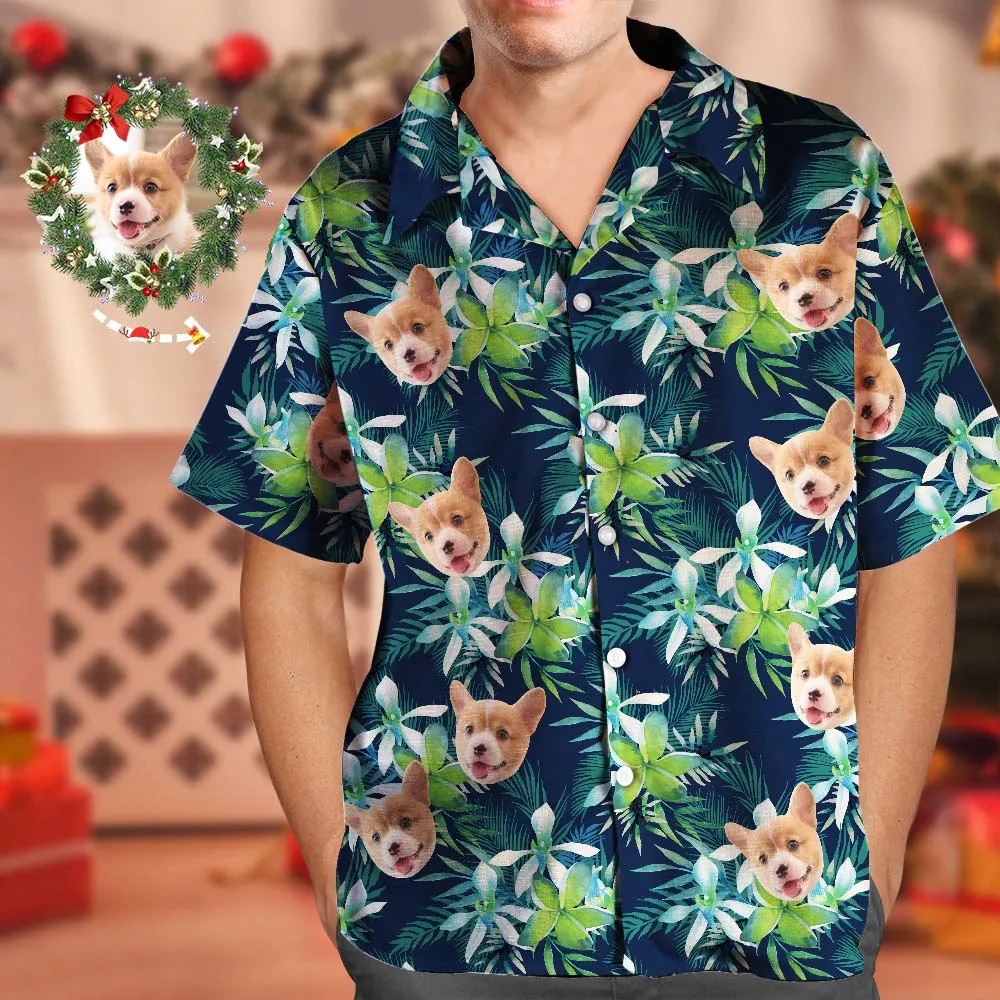 Black Friday Custom Hawaiian Shirt with Face Custom Dog Face Hawaiian Shirt Leaves Tropical Shirts for Christmas