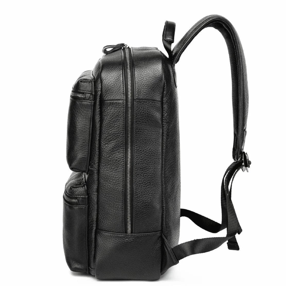 Black Leather Men's 14 inches Computer Backpack Large Travel Backpack Black Large College Backpack For Men