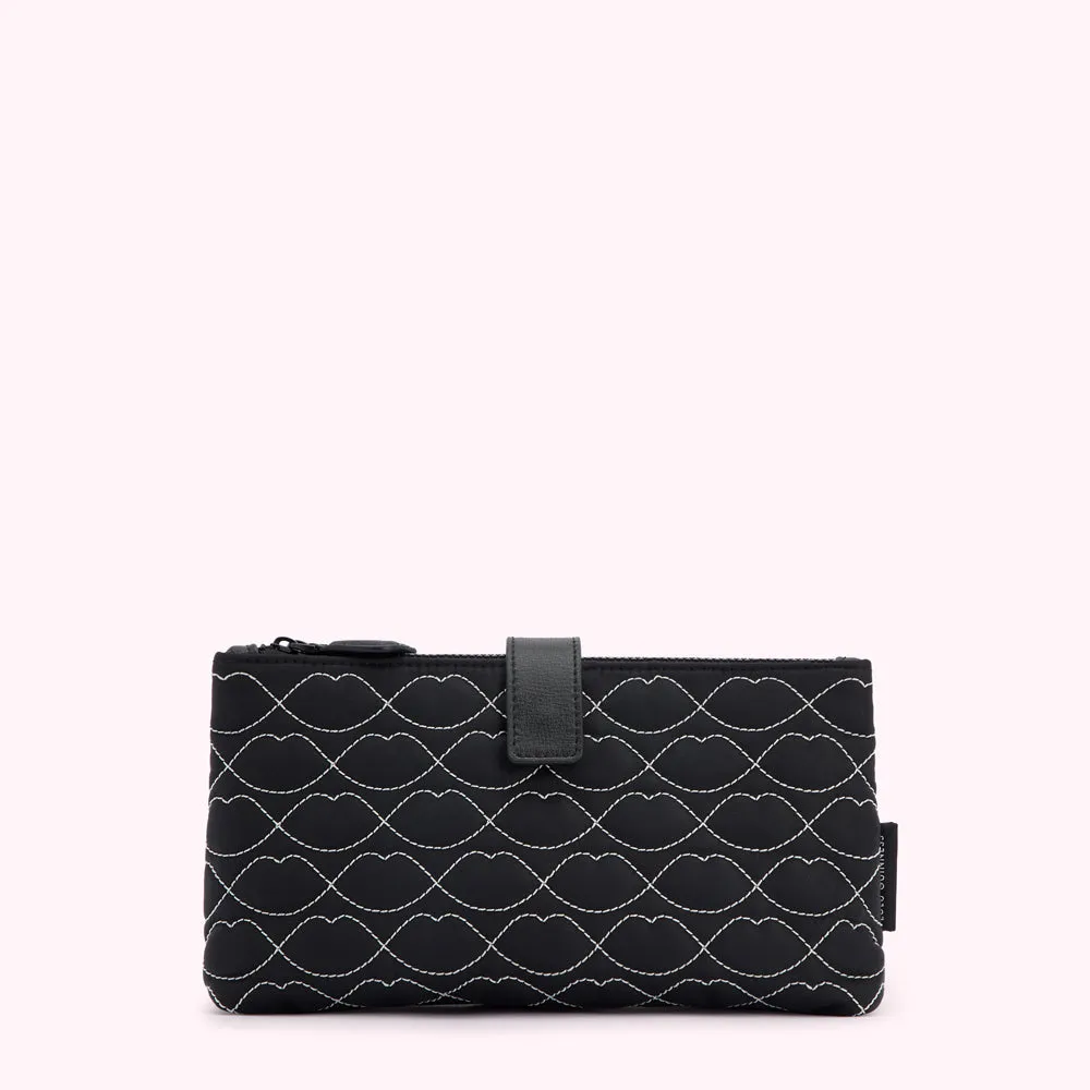 BLACK QUILTED LIPS DOUBLE MAKE UP BAG