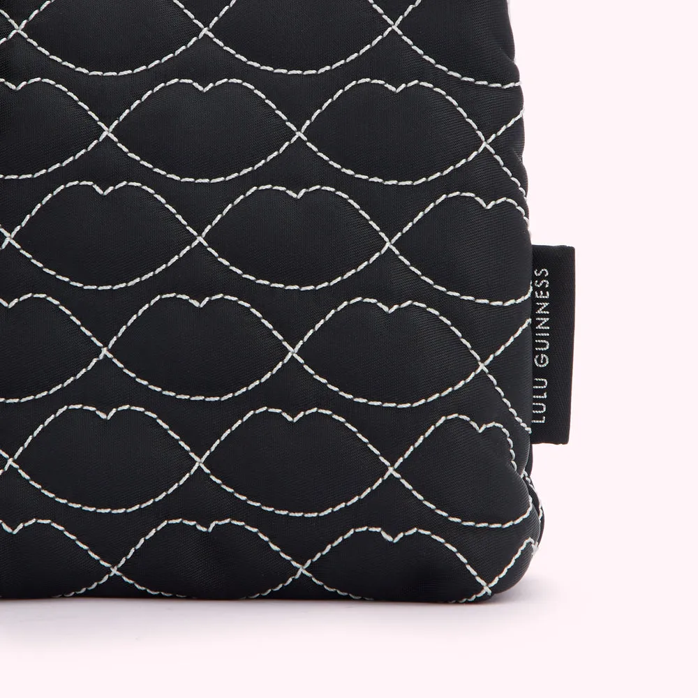 BLACK QUILTED LIPS DOUBLE MAKE UP BAG