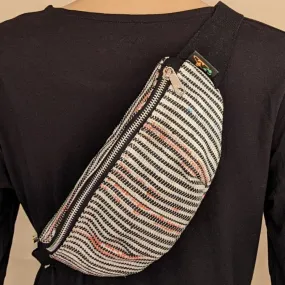 Black White and Red Striped Upcycled Handwoven Fanny Pack (FP0624-002) MS_W