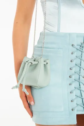 Blue Mint Faux Leather Mini Drawstring Bag - Cailey