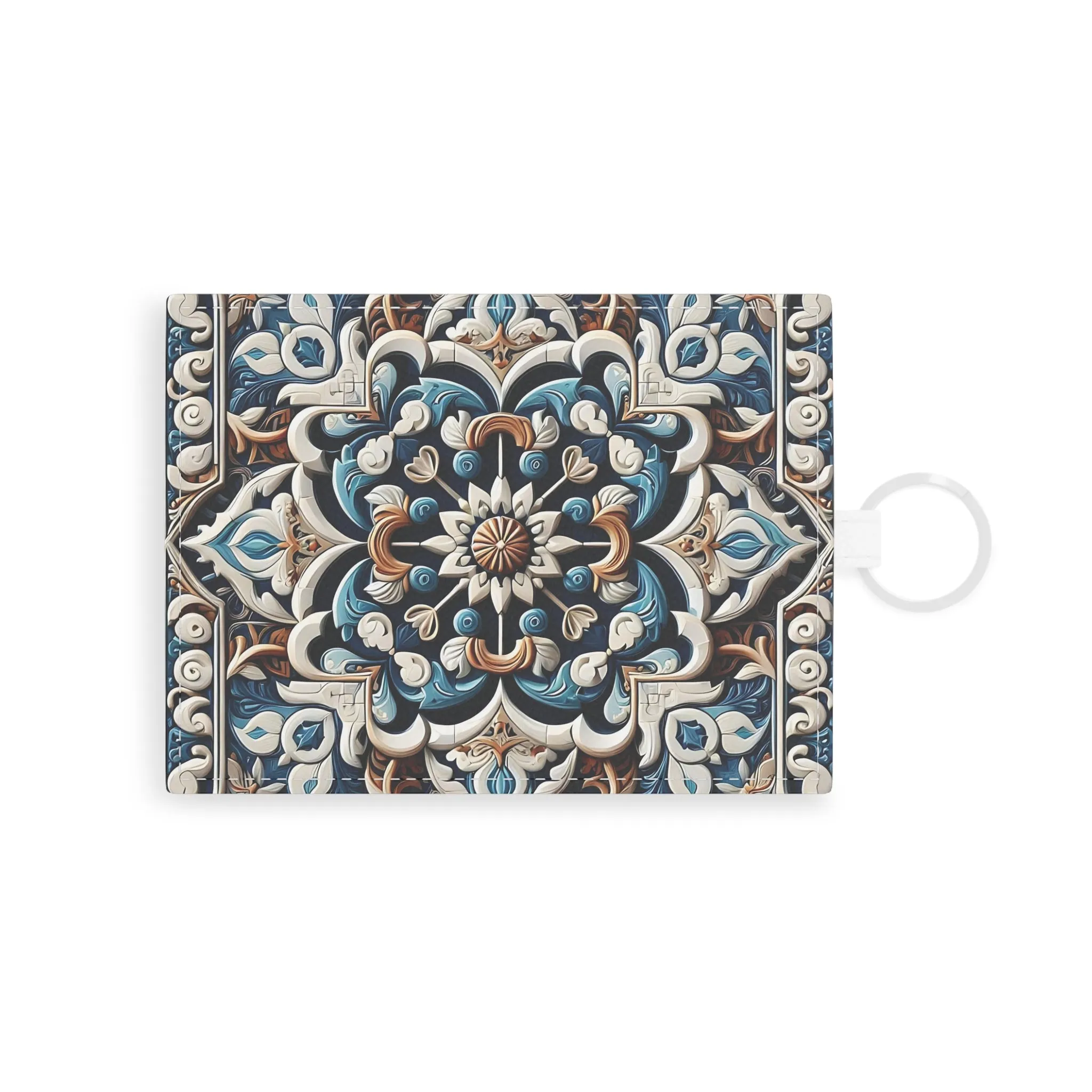 Blue traditional tile art Saffiano Leather Card Holder