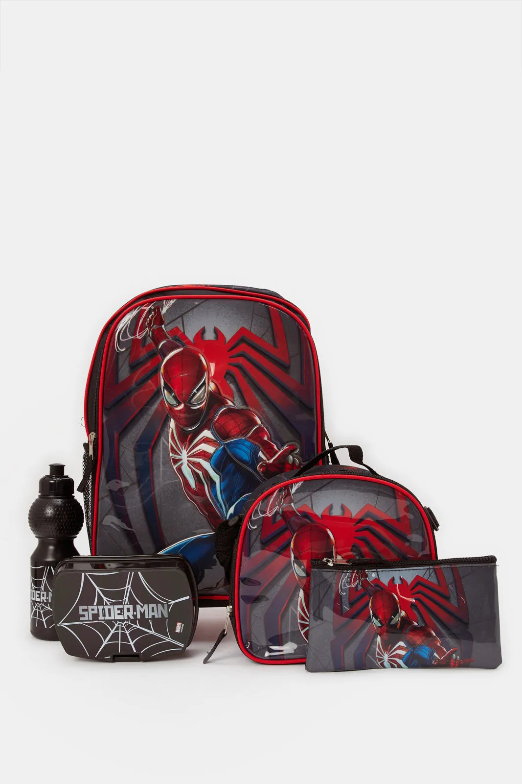 Boys Black And Red Spider-Man Print Trolley Set (16 Inch)