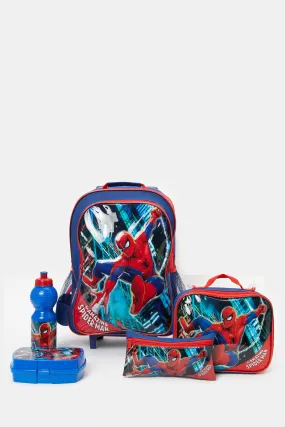 Boys Blue And Red Spider Man Print Trolley Set (5 Piece)