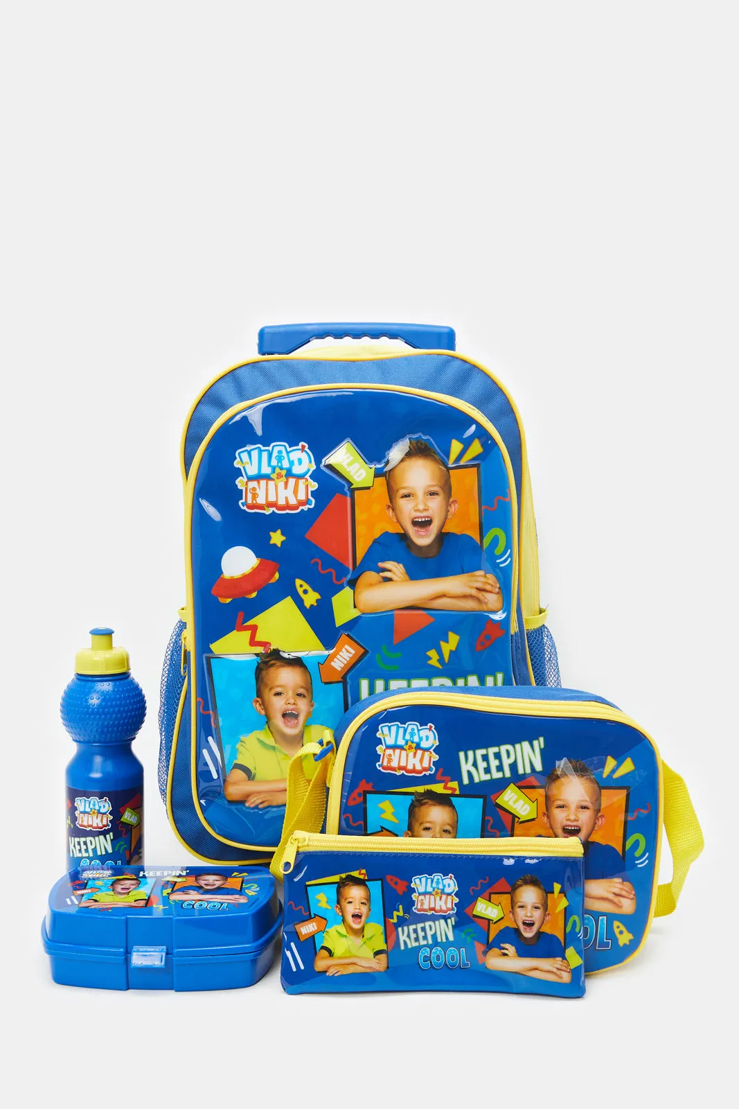 Boys Blue Vlad And Niki Print Trolley Set (5 Piece)