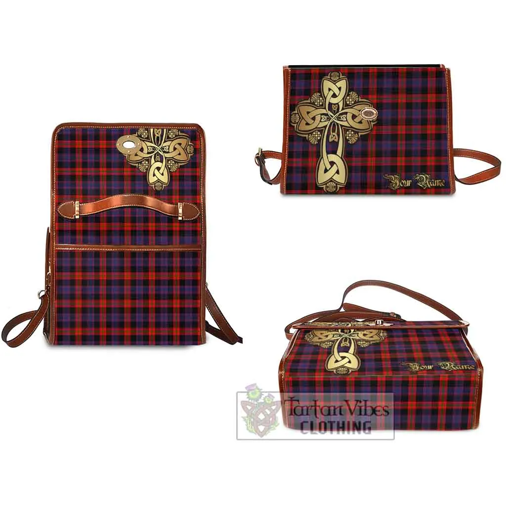 Brown (Broun) Tartan Waterproof Canvas Bag Golden Thistle Celtic Cross Style