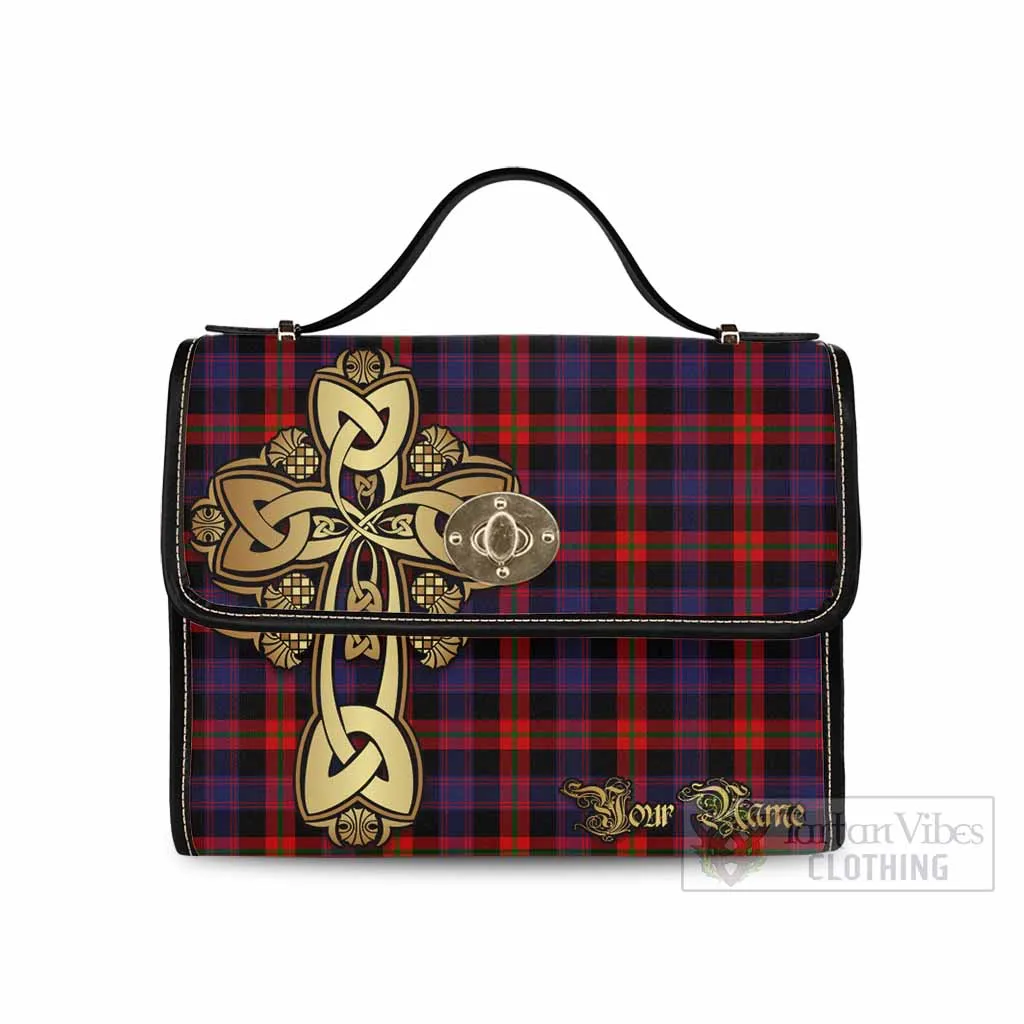 Brown (Broun) Tartan Waterproof Canvas Bag Golden Thistle Celtic Cross Style