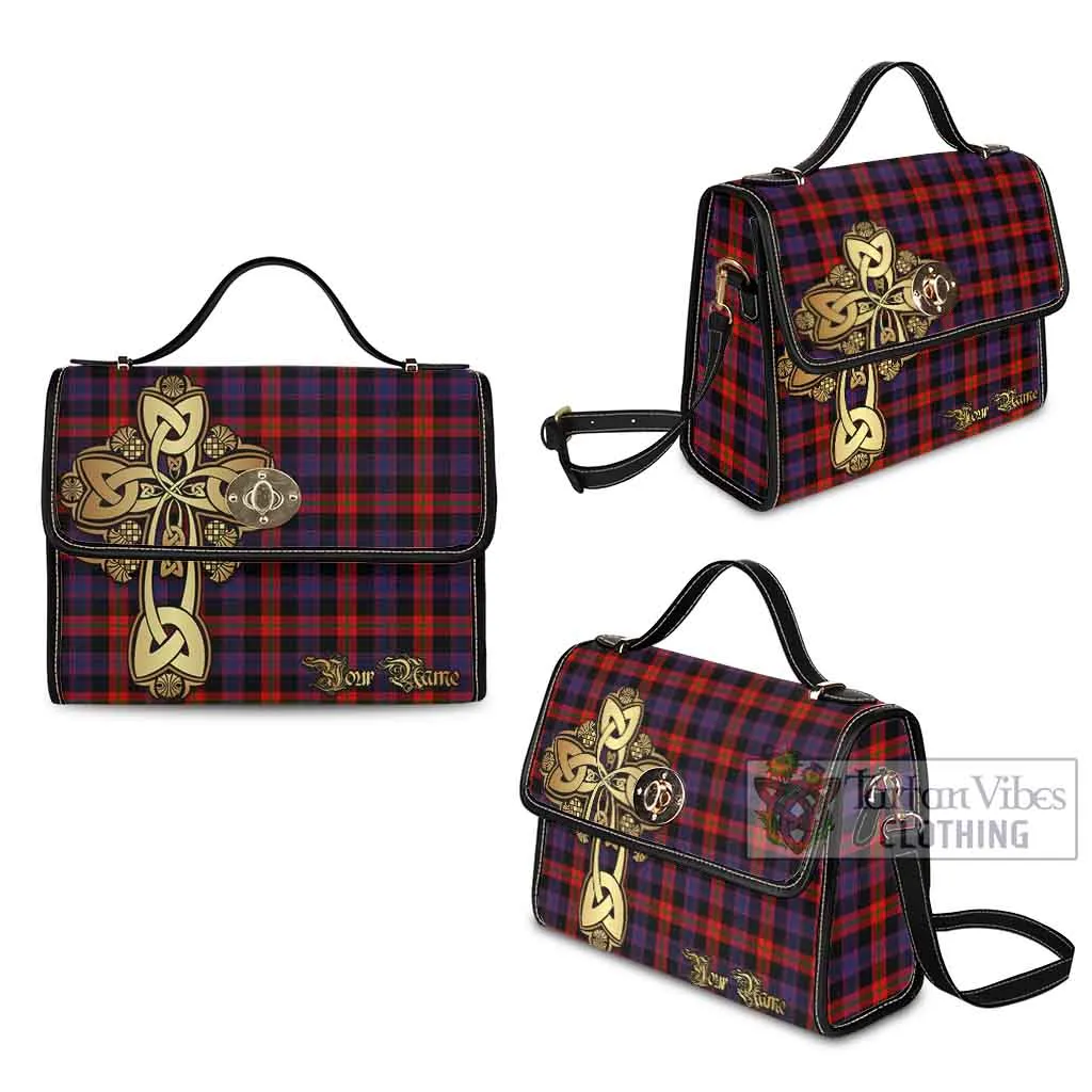 Brown (Broun) Tartan Waterproof Canvas Bag Golden Thistle Celtic Cross Style