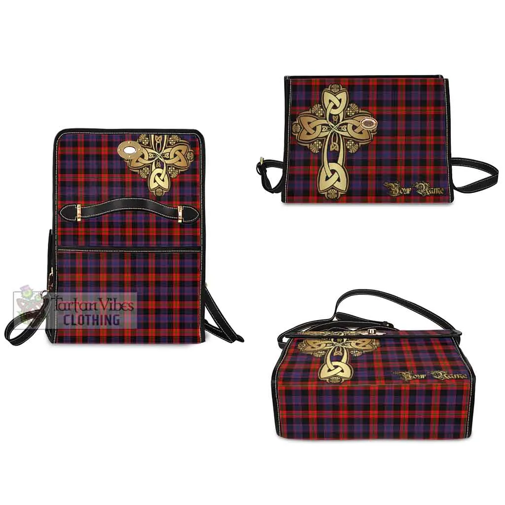 Brown (Broun) Tartan Waterproof Canvas Bag Golden Thistle Celtic Cross Style