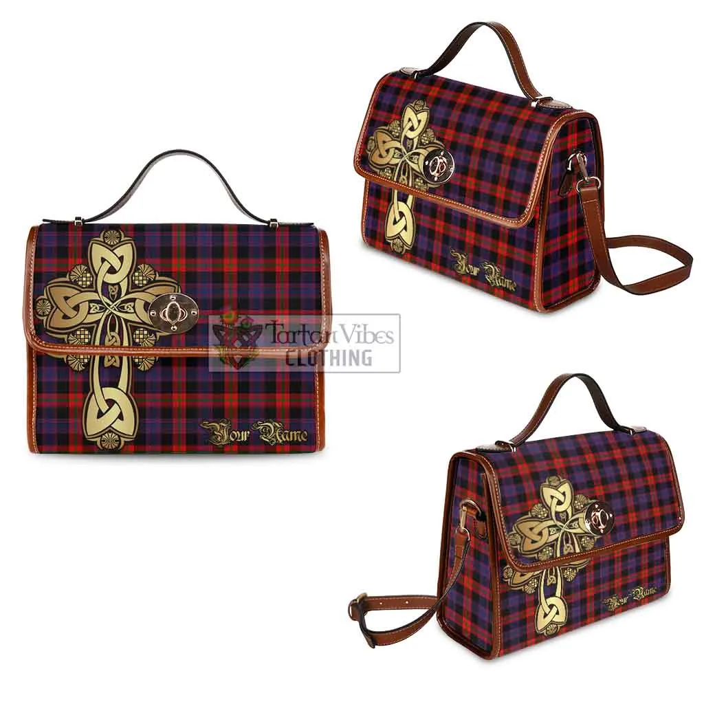 Brown (Broun) Tartan Waterproof Canvas Bag Golden Thistle Celtic Cross Style