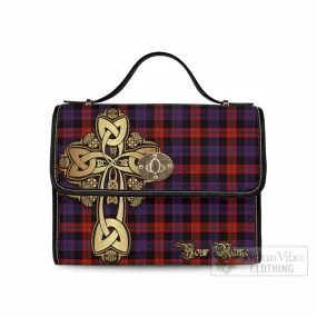 Brown (Broun) Tartan Waterproof Canvas Bag Golden Thistle Celtic Cross Style