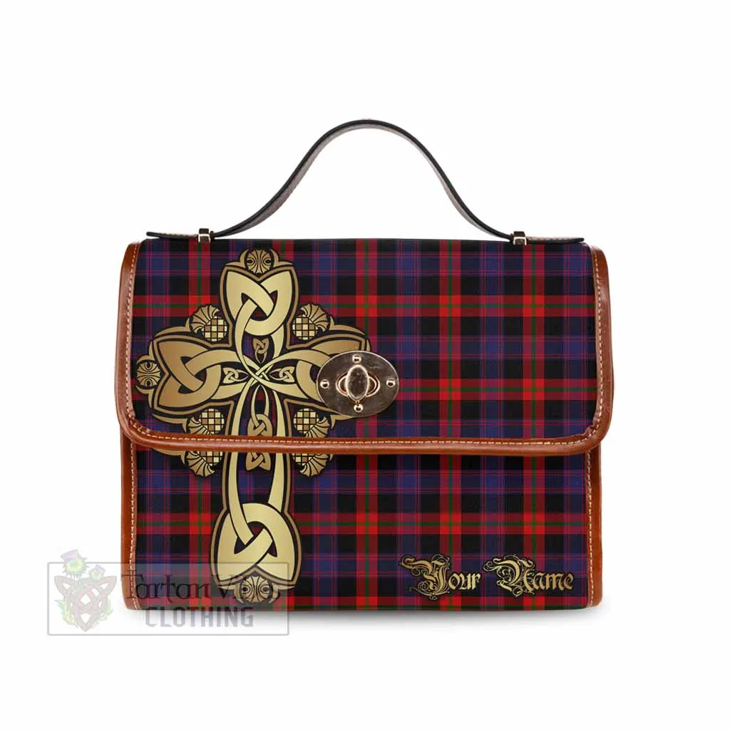 Brown (Broun) Tartan Waterproof Canvas Bag Golden Thistle Celtic Cross Style