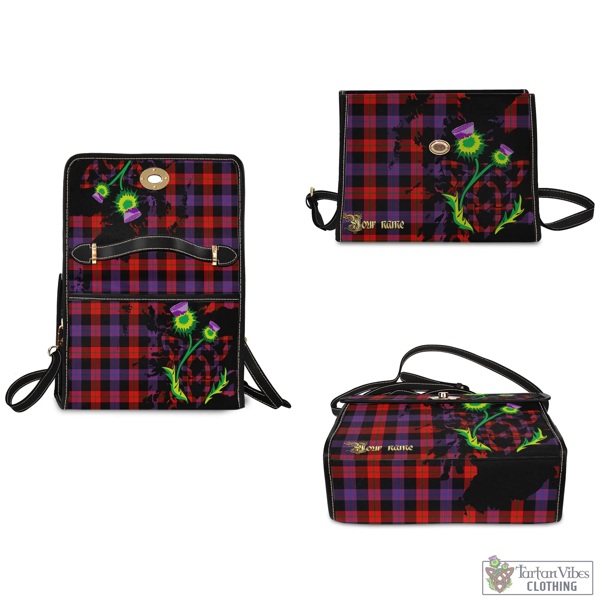 Brown (Broun) Tartan Waterproof Canvas Bag with Scotland Map and Thistle Celtic Accents