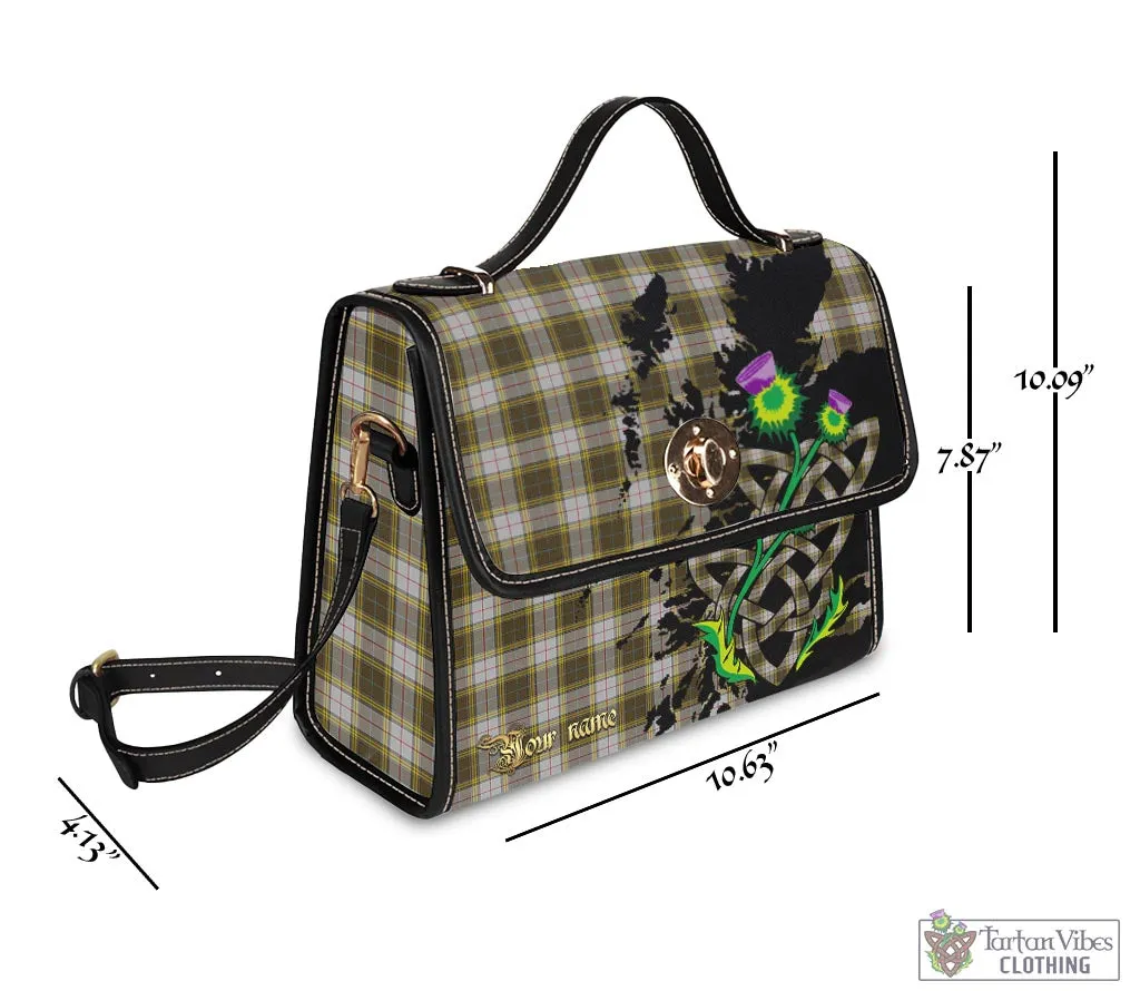 Buchanan Dress Tartan Waterproof Canvas Bag with Scotland Map and Thistle Celtic Accents