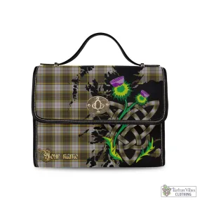 Buchanan Dress Tartan Waterproof Canvas Bag with Scotland Map and Thistle Celtic Accents