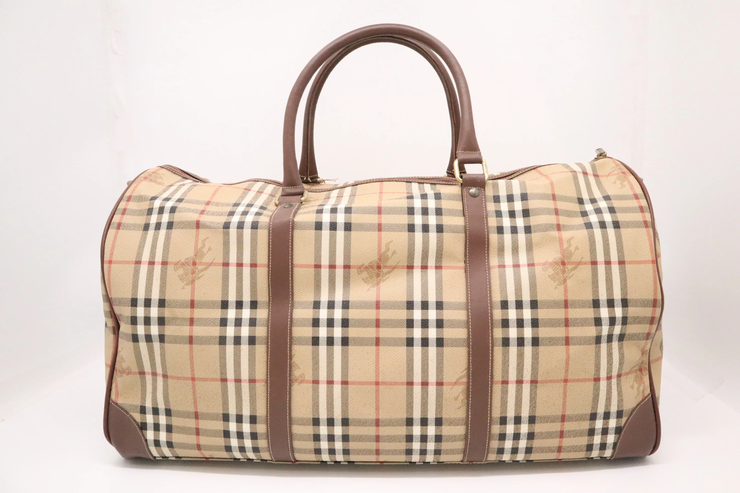 Burberry Travel Bag in Beige Coated Check Canvas