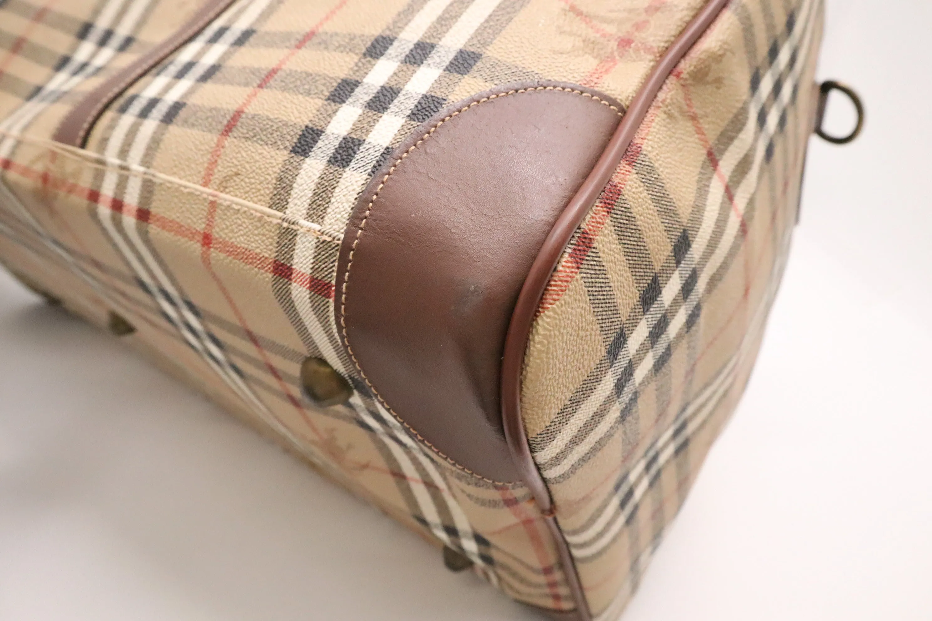 Burberry Travel Bag in Beige Coated Check Canvas