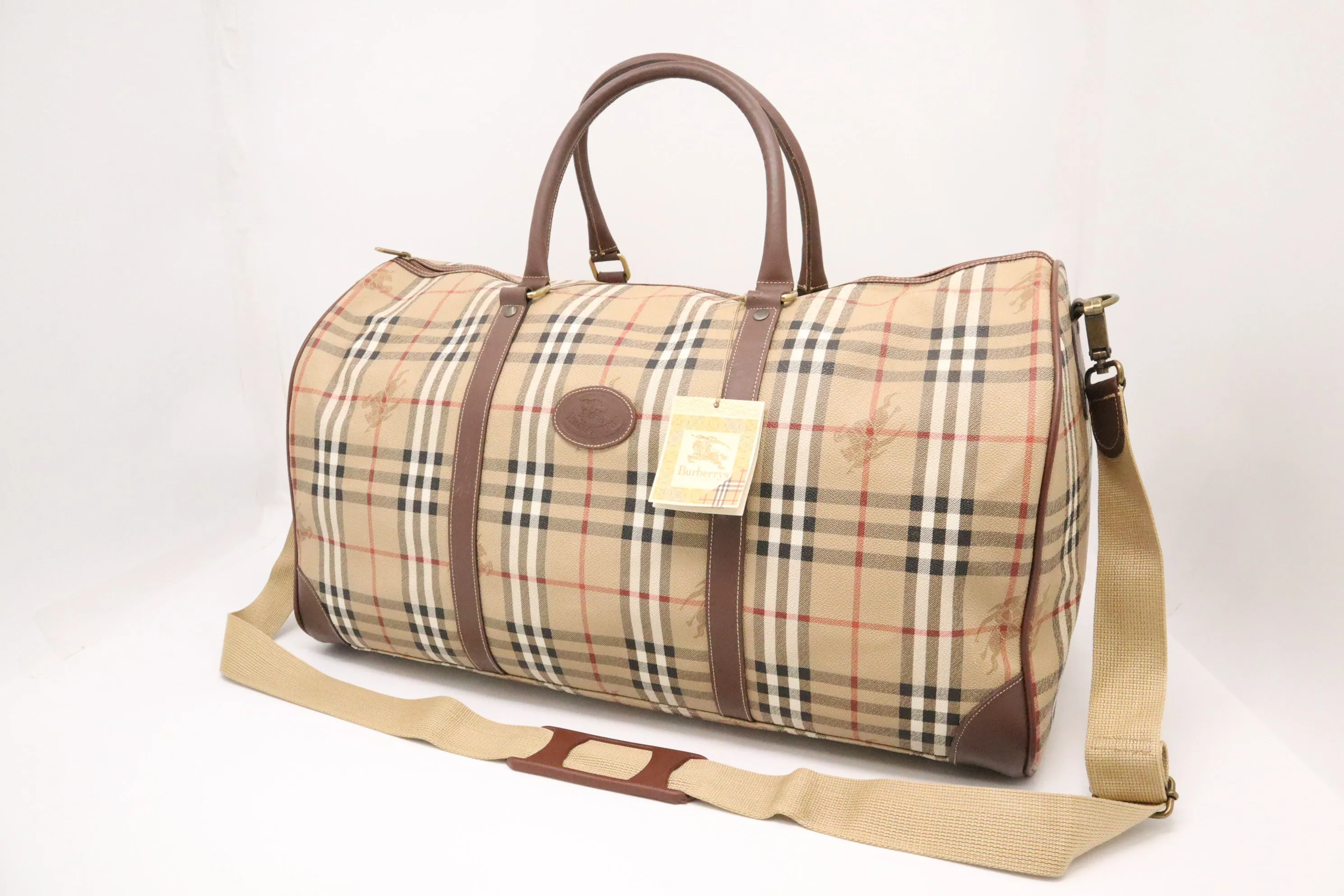 Burberry Travel Bag in Beige Coated Check Canvas