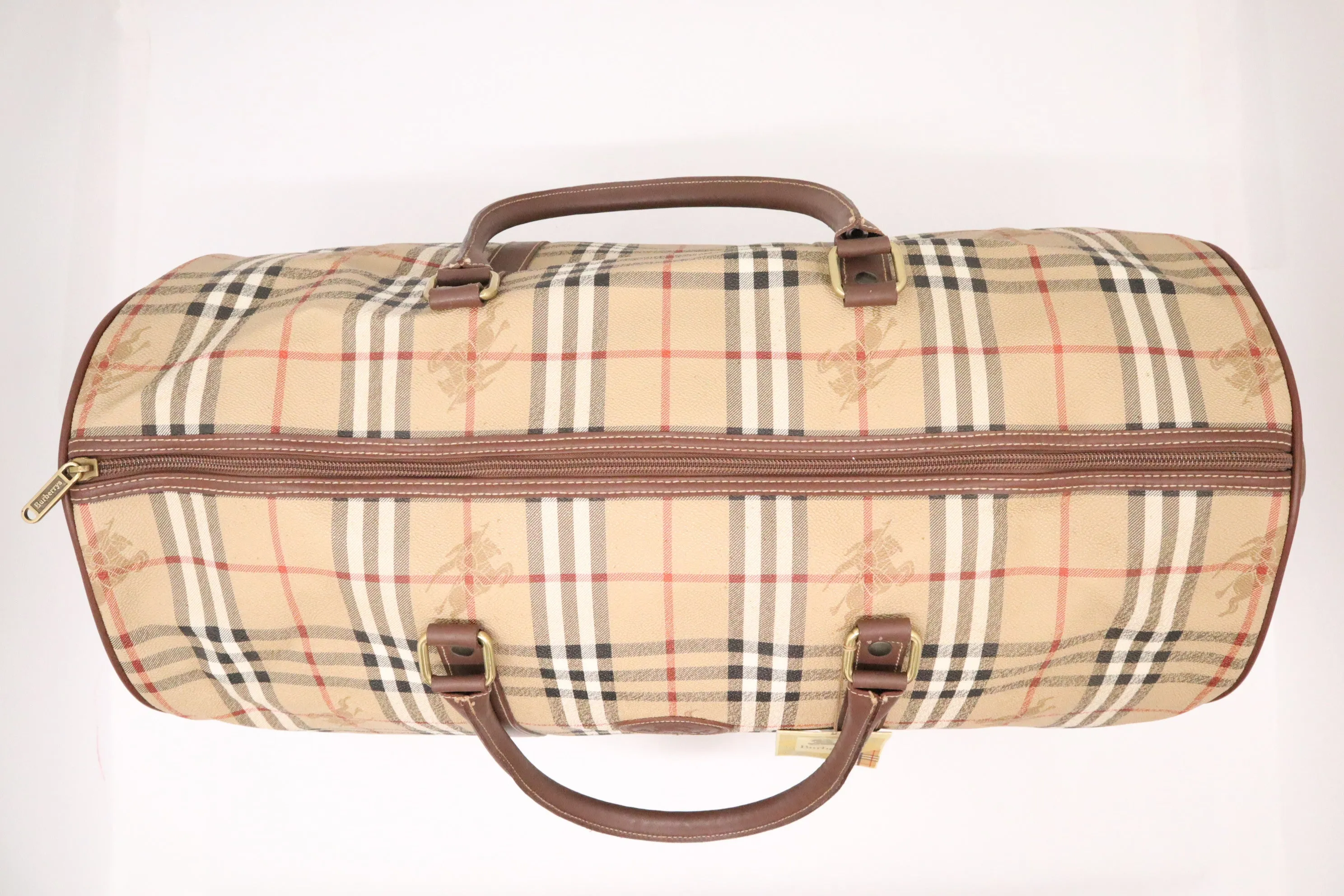 Burberry Travel Bag in Beige Coated Check Canvas