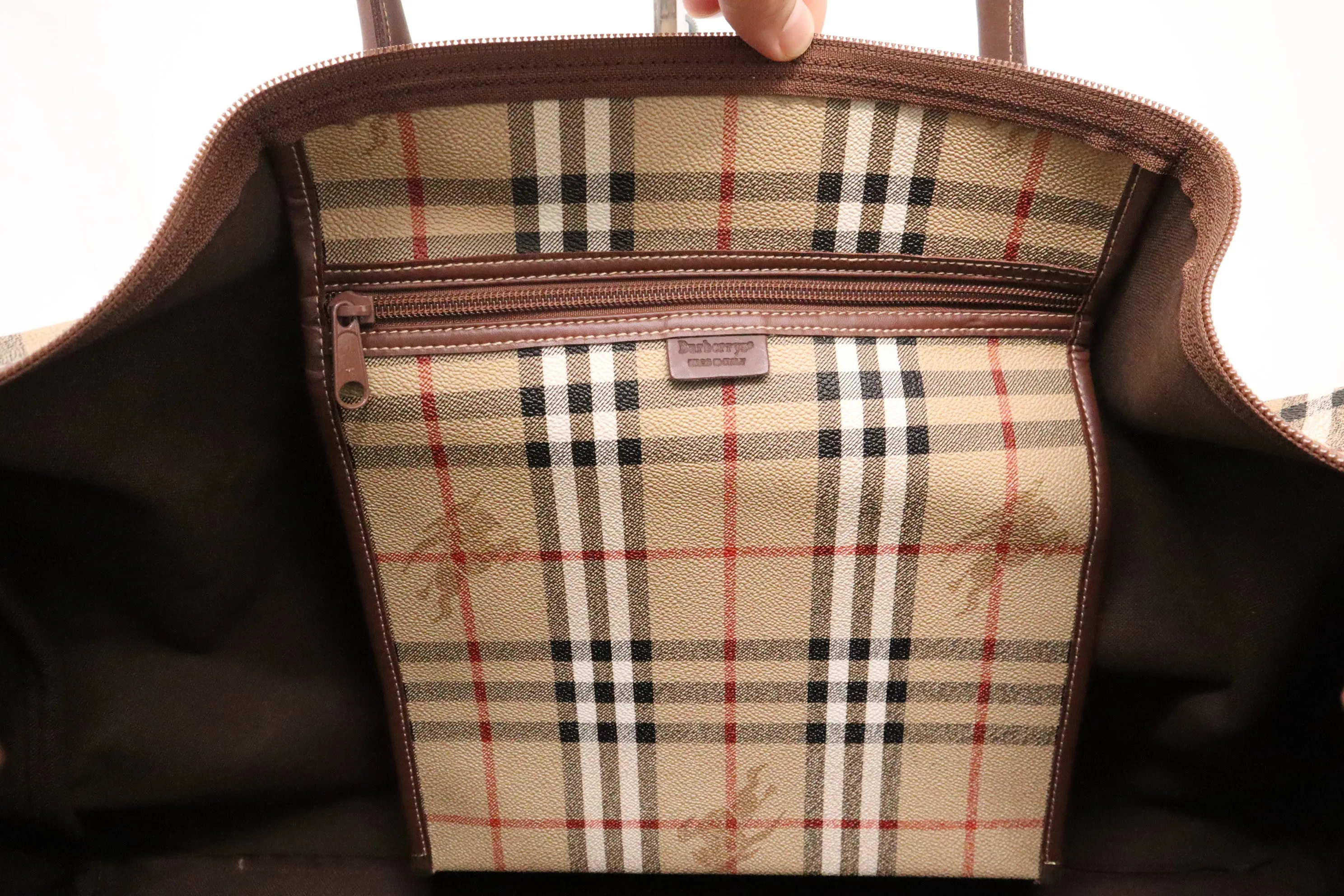 Burberry Travel Bag in Beige Coated Check Canvas