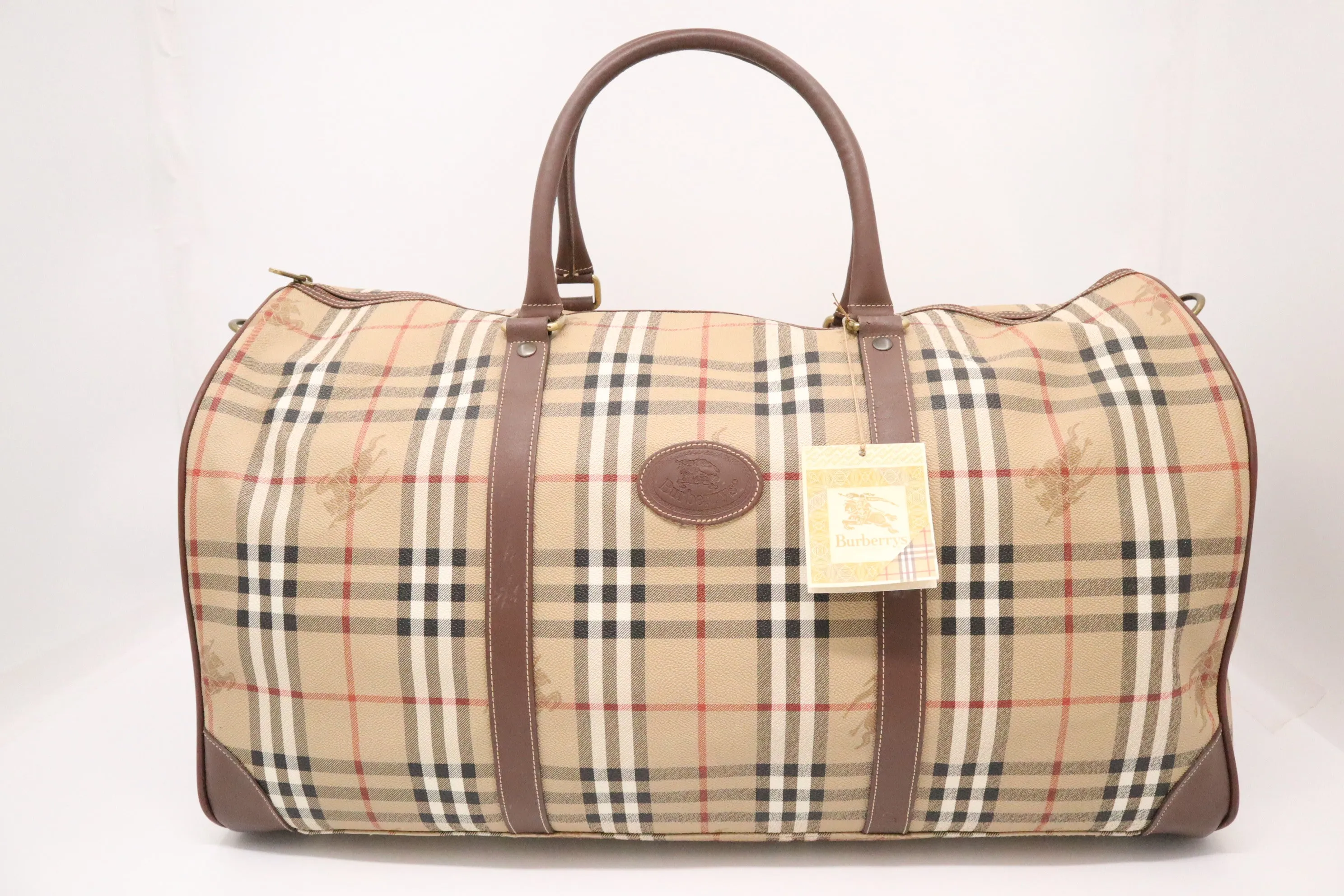 Burberry Travel Bag in Beige Coated Check Canvas