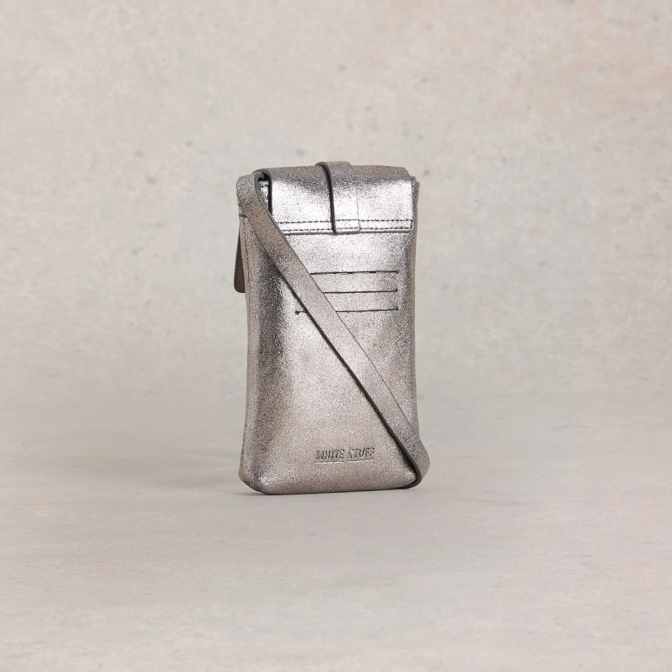 Clara Buckle Leather Phone Bag - Pewter