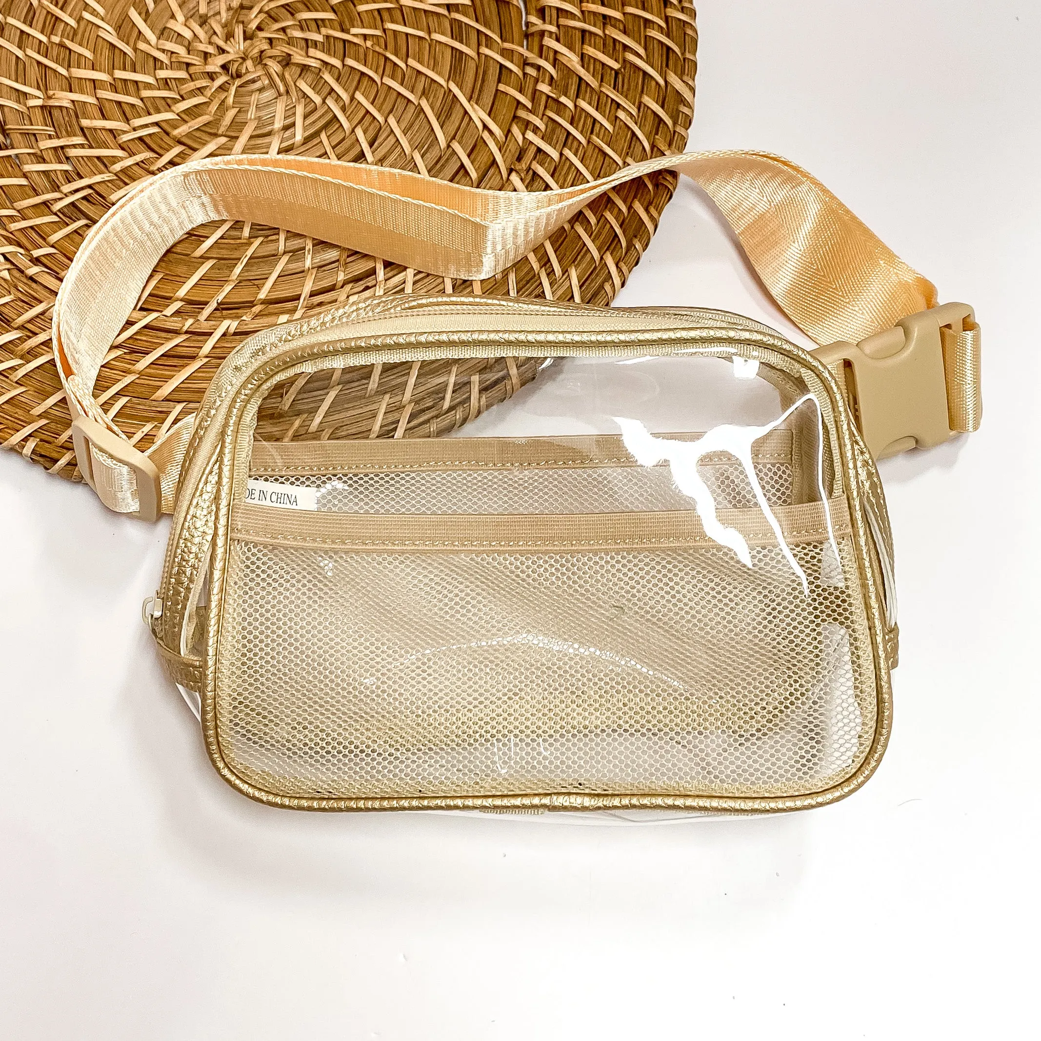 Clear Fanny Pack with a Gold Outline