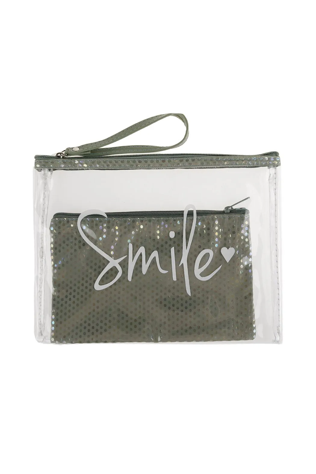 Clear Smile Cosmetic Bag With Sparkly Pouch